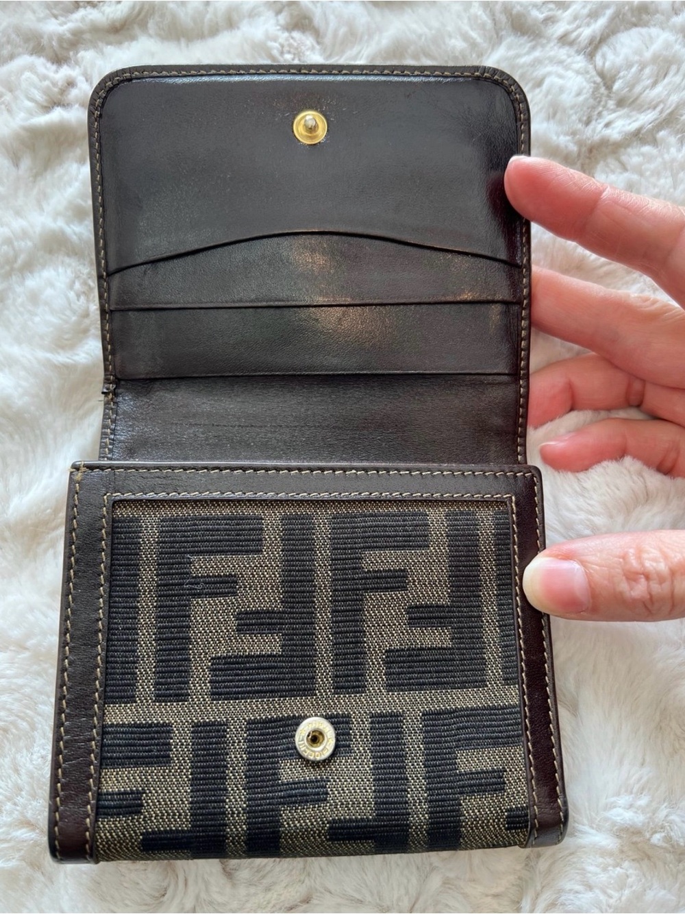 Fendi Zucca Monogram Canvas & Leather Trifold Wallet - Picture 2 of 10